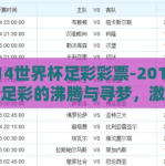 2014世界杯足彩彩票-2014世界杯足彩的沸腾与寻梦，激情与惊喜交织的记忆