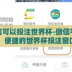 微信可以投注世界杯-微信平台，便捷的世界杯投注窗口