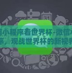 微信小程序看世界杯-微信小程序，观战世界杯的新视界