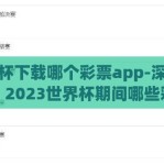 世界杯下载哪个彩票app-深入解读，2023世界杯期间哪些彩票APP值得下载