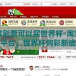淘宝彩票可以买世界杯-淘宝彩票平台，世界杯购彩新途径
