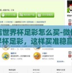 微信世界杯足彩怎么买-微信世界杯足彩，这样买准稳赢？