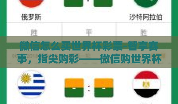 微信怎么买世界杯彩票-智享赛事，指尖购彩——微信购世界杯彩指南