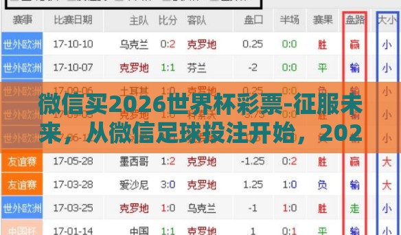 微信买2026世界杯彩票-征服未来，从微信足球投注开始，2026年世界杯梦想之旅