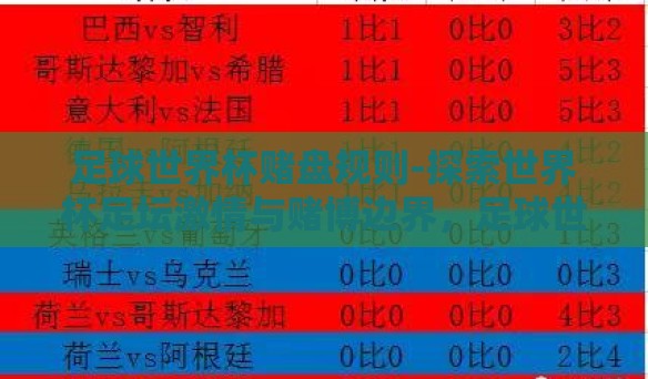 足球世界杯赌盘规则-探索世界杯足坛激情与赌博边界,足球世界杯的赌盘规则详解 足球世界杯赌盘规则-探索世界杯足坛激情与赌博边界,足球世界杯的赌盘规则详解