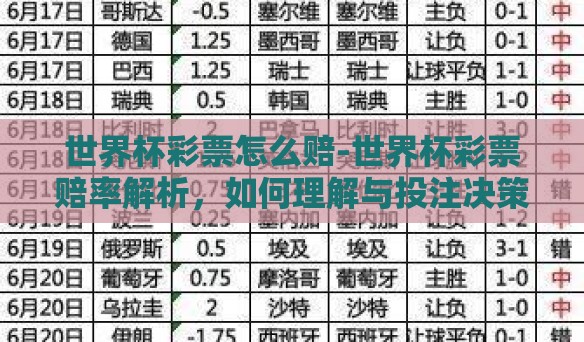 世界杯彩票怎么赔-世界杯彩票赔率解析，如何理解与投注决策