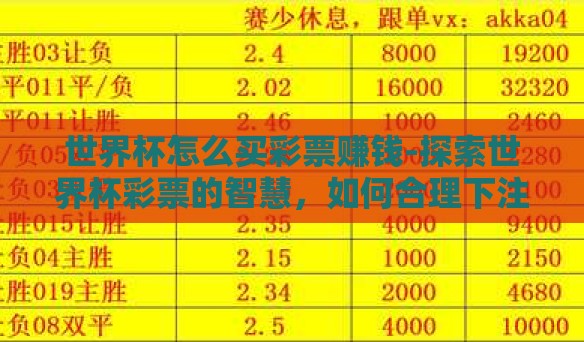 世界杯怎么买彩票赚钱-探索世界杯彩票的智慧，如何合理下注以实现最大化收益