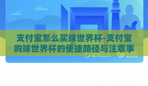 支付宝怎么买球世界杯-支付宝购球世界杯的便捷路径与注意事项