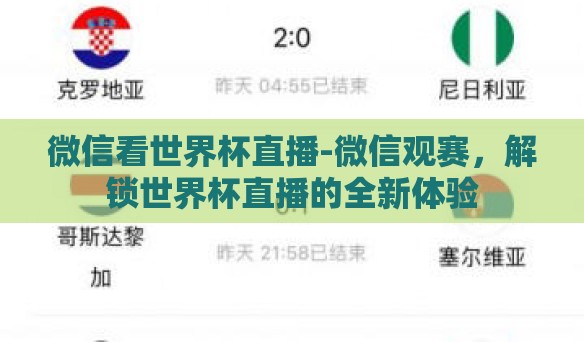 微信看世界杯直播-微信观赛,解锁世界杯直播的全新体验 微信看世界杯直播-微信观赛,解锁世界杯直播的全新体验