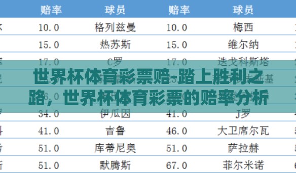 世界杯体育彩票赔-踏上胜利之路，世界杯体育彩票的赔率分析与策略指南