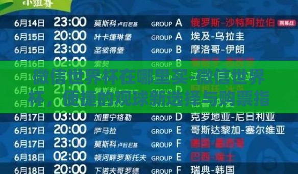微信世界杯在哪里买-微信世界杯，便捷的观球新选择与购票指南