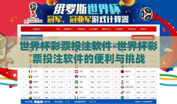 世界杯彩票投注软件-世界杯彩票投注软件的便利与挑战