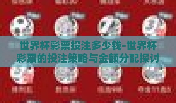 世界杯彩票投注多少钱-世界杯彩票的投注策略与金额分配探讨