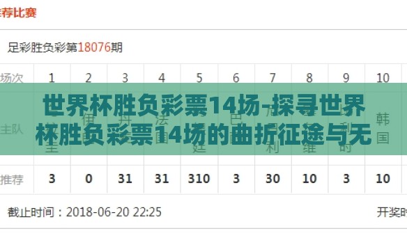 世界杯胜负彩票14场-探寻世界杯胜负彩票14场的曲折征途与无限激情