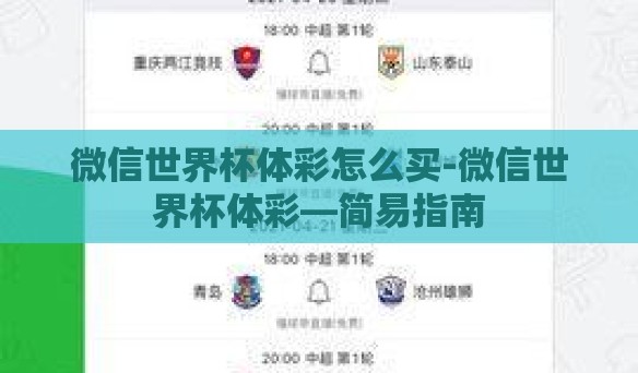 微信世界杯体彩怎么买-微信世界杯体彩—简易指南
