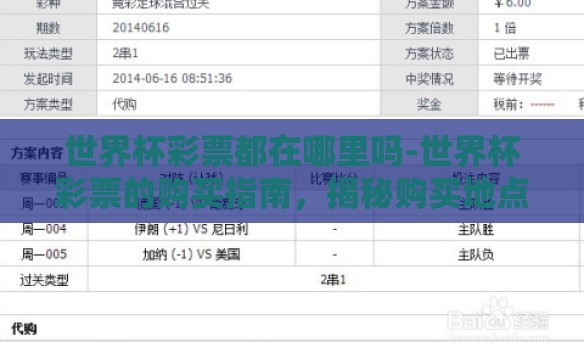 世界杯彩票都在哪里吗-世界杯彩票的购买指南,揭秘购买地点与注意事项 世界杯彩票都在哪里吗-世界杯彩票的购买指南,揭秘购买地点与注意事项