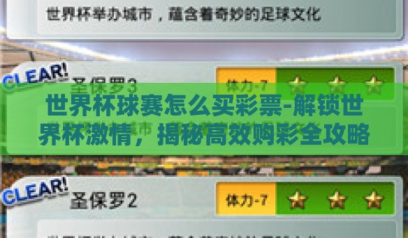 世界杯球赛怎么买彩票-解锁世界杯激情，揭秘高效购彩全攻略