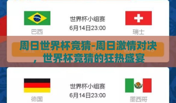 周日世界杯竞猜-周日激情对决，世界杯竞猜的狂热盛宴